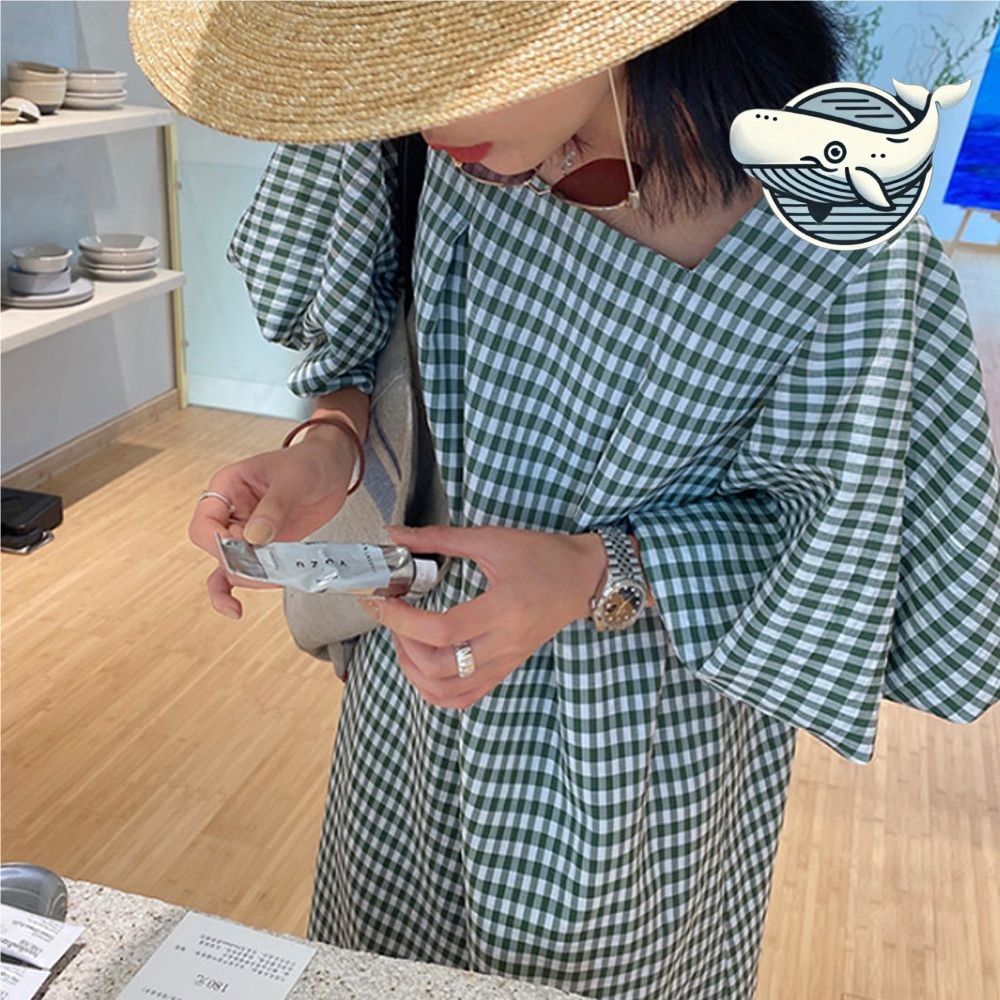 여성 여름 체크 루즈핏 롱드레스 자연 소풍
