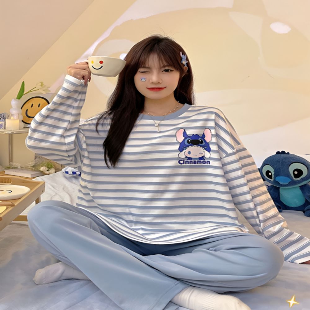 여성 이너브라 내장 홈웨어 파자마세트 봄 가을 잠옷