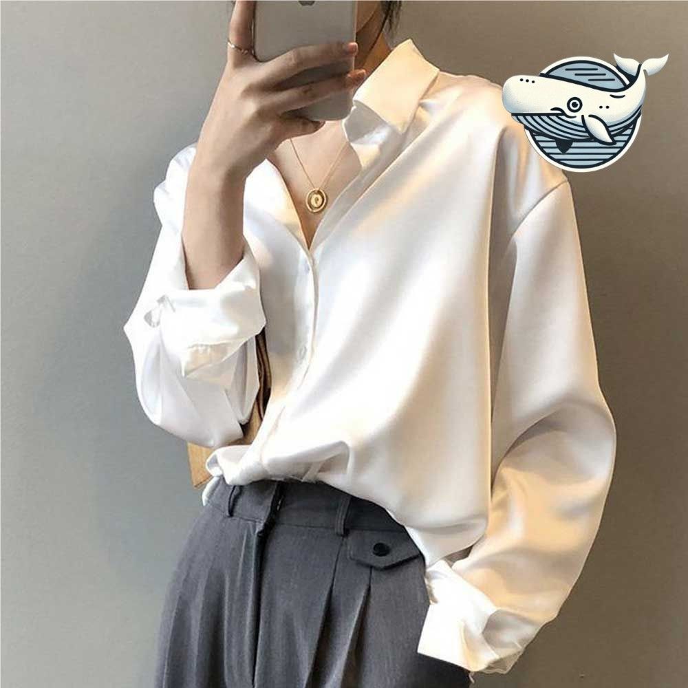 여성용 새틴 긴팔 블라우스 오피스 스타일