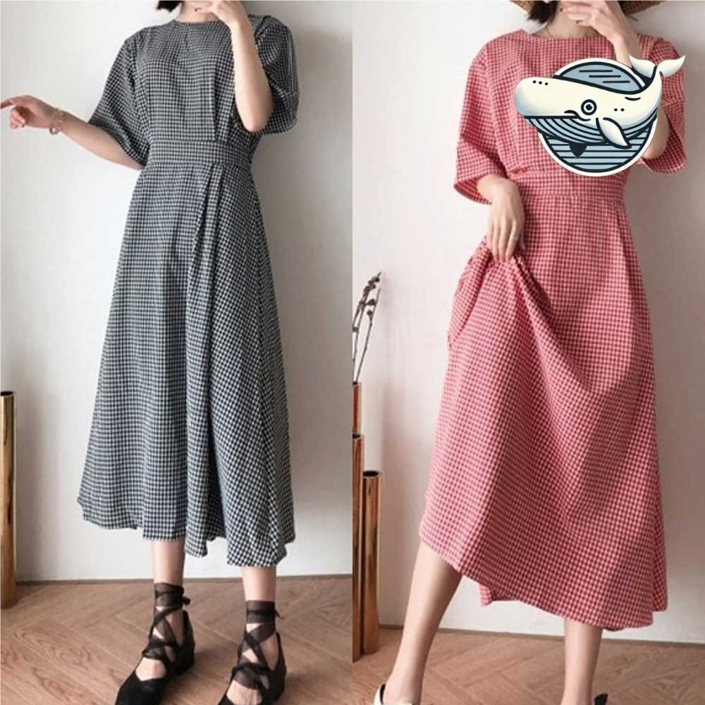 데일리 체크 롱드레스 여름 나들이 룩 심플한