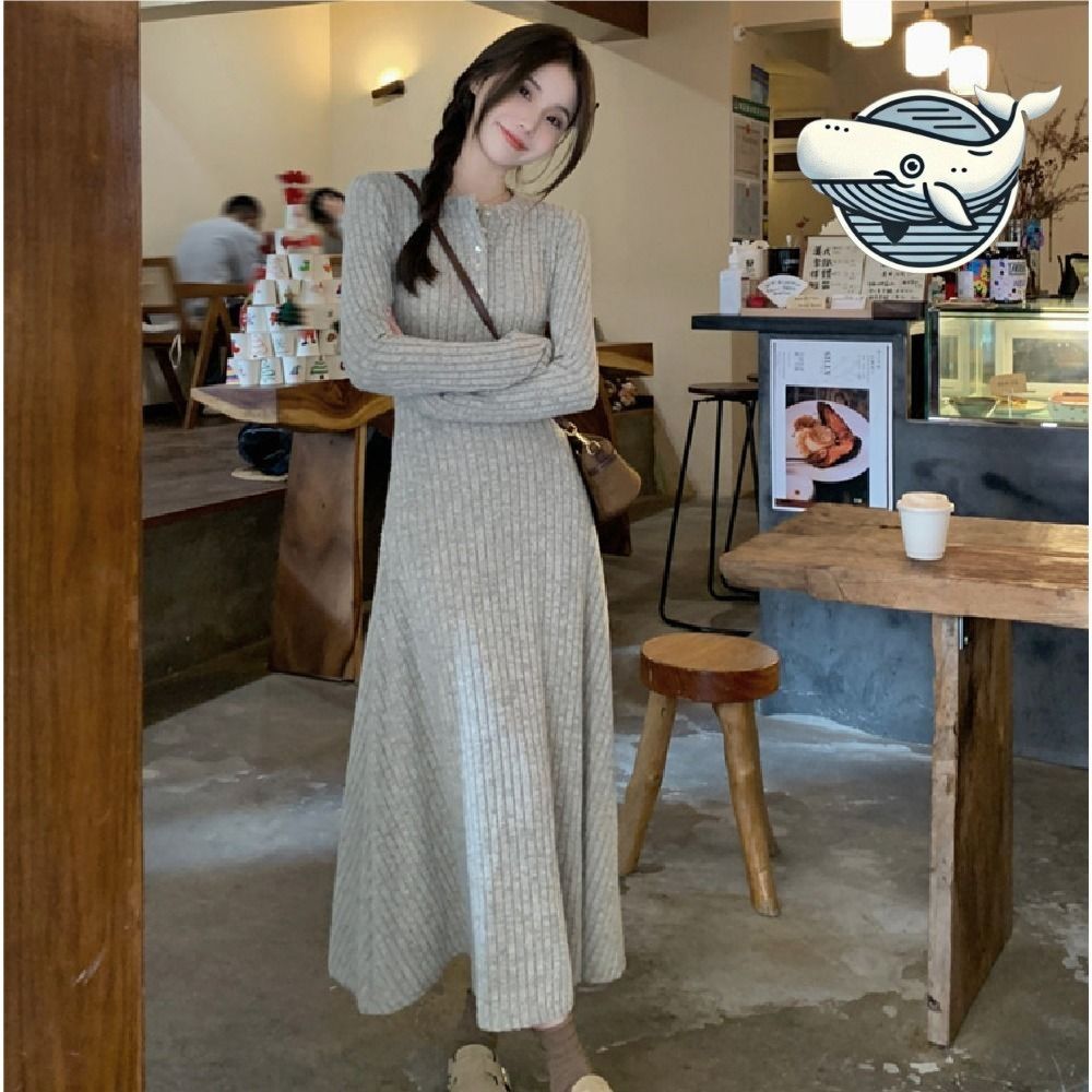 데일리 스판 골지 원피스 캐주얼 슬림핏 간절기