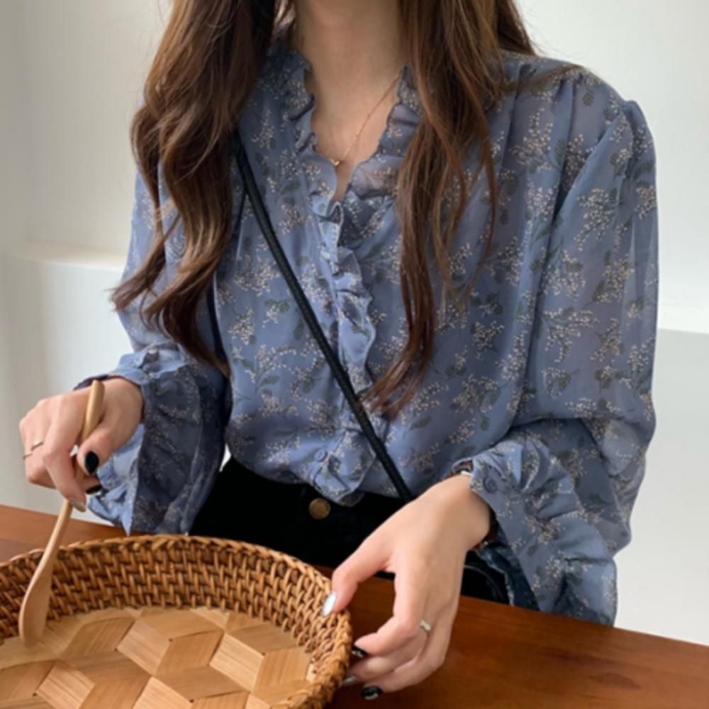 여성 머스타드 봄 여름 블라우스 긴팔 세련된 브라우
