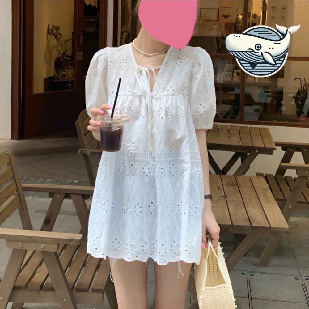 여성 시원한 펀칭 디자인 블라우스 느긋한 여름