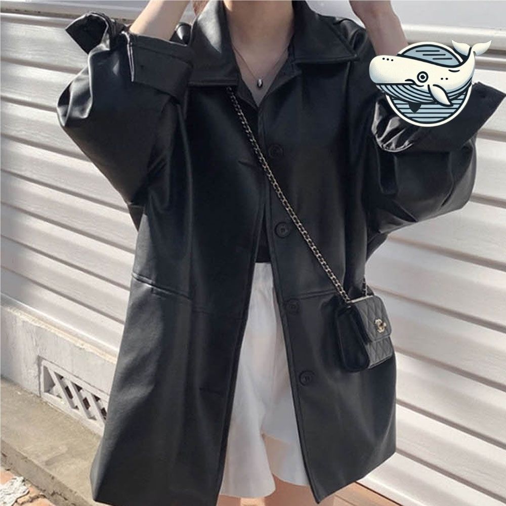 세련된 블랙 오버핏 가죽 자켓 간절기 패션