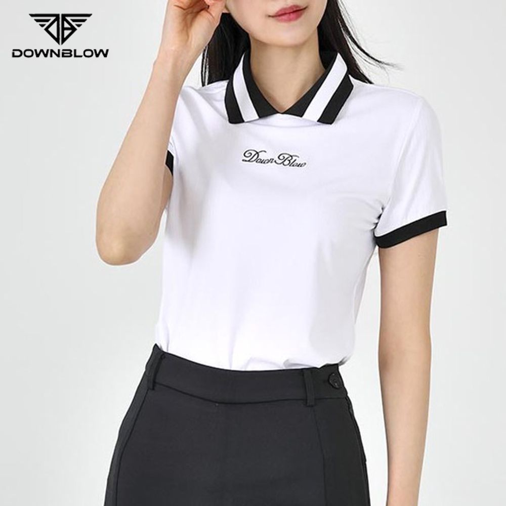 여성 골프 배색 카라 반팔 화이트 1P 시원한 티셔츠