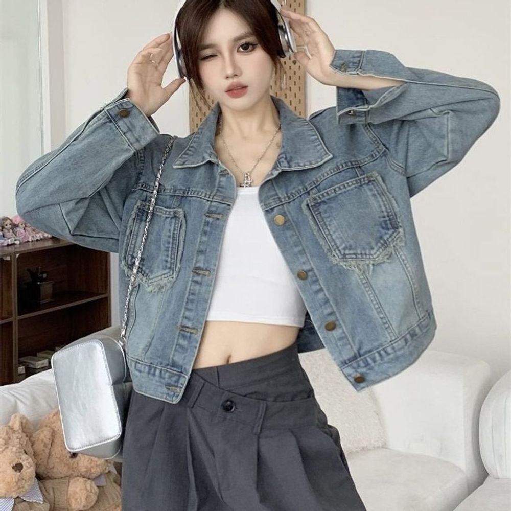 카바 청 여자 자켓 크롭 청자켓 데님 루즈핏