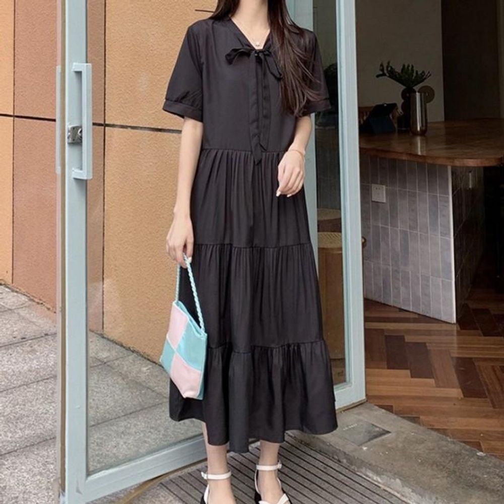 여성 여름 반팔 캉캉 롱원피스 1P 데이트 데일리룩 봄