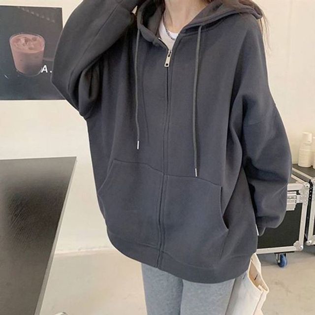 데일리 2컬러 여성 X 무지 오버핏 후드집업