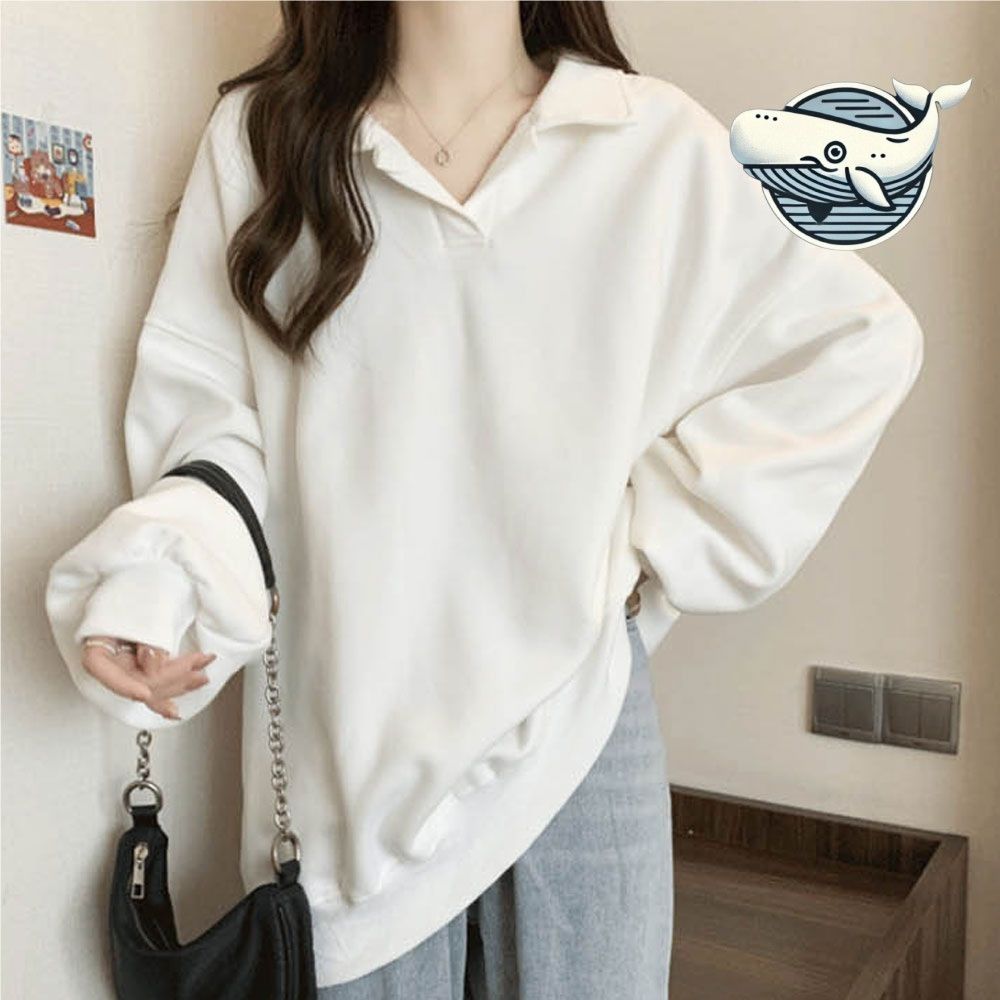 편안한 루즈핏 크림 카라 티셔츠 여유소매