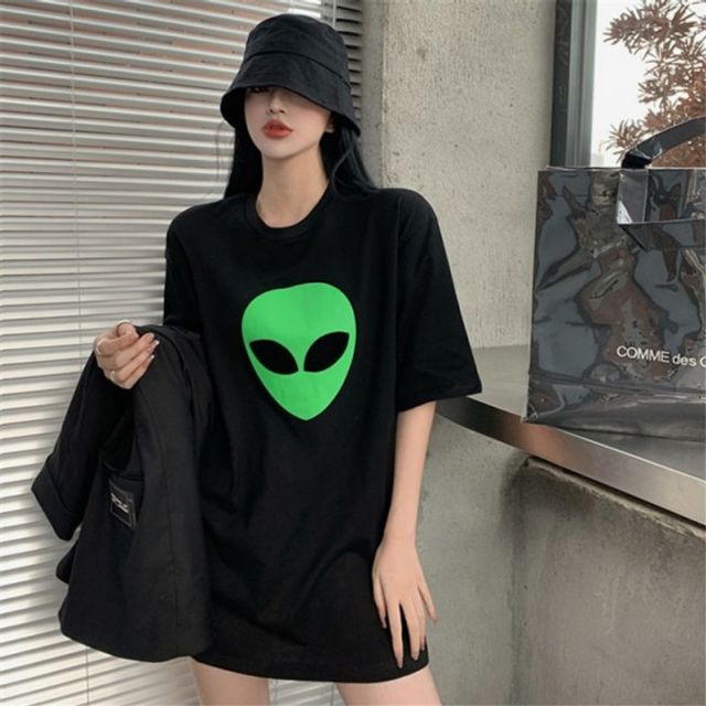 외계인 여성 유니크셀 기본 반팔 데이 박스 티셔츠 박