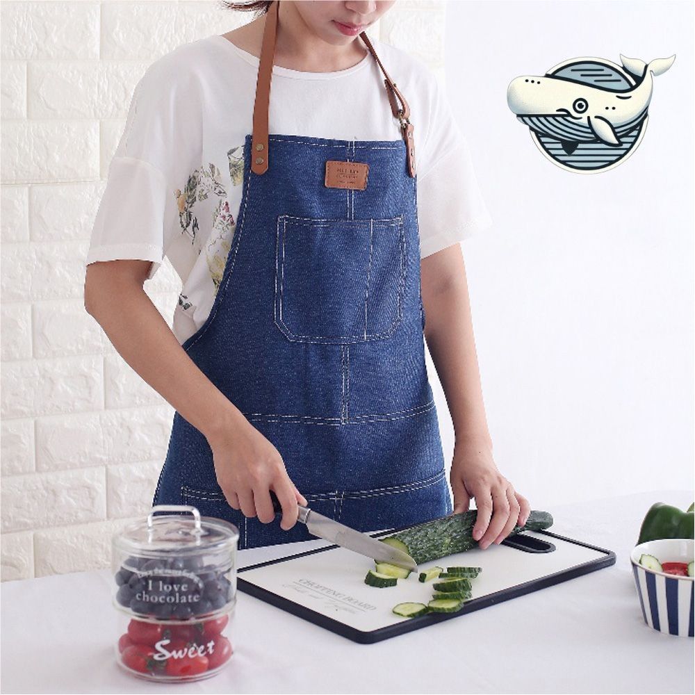 캐주얼 스타일 앞치마 블루 수납 포켓 주방
