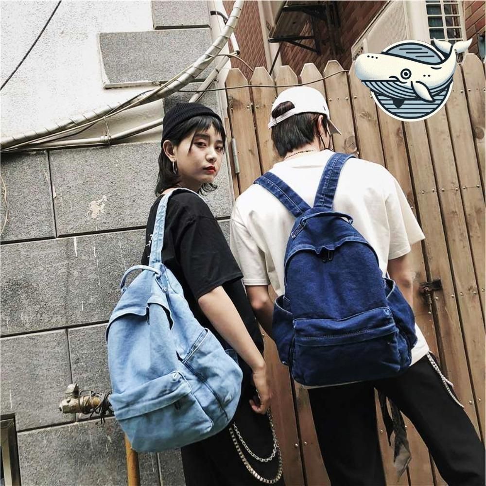 휴대성 좋은 데님 연청 진청 양면 백팩 남녀