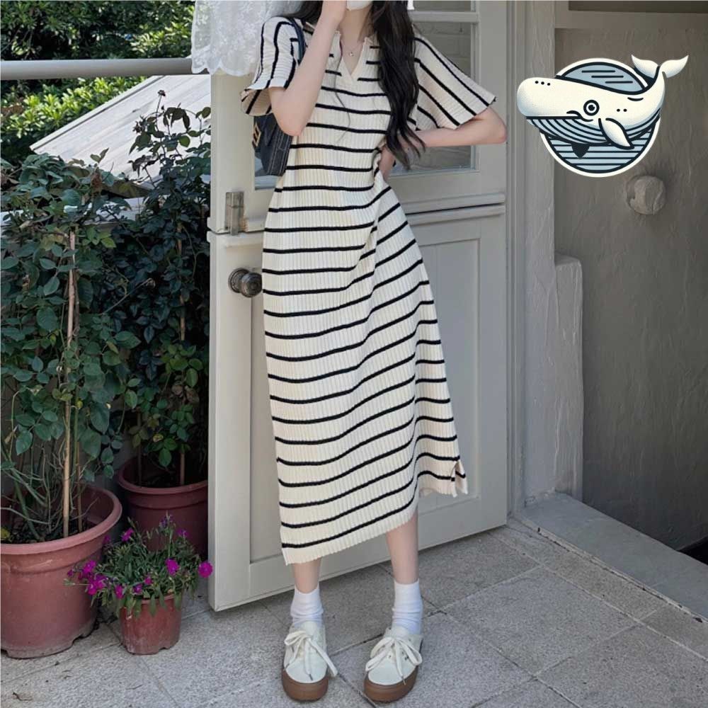 여름 비치룩 스트라이프 원피스 캐주얼 롱드레스