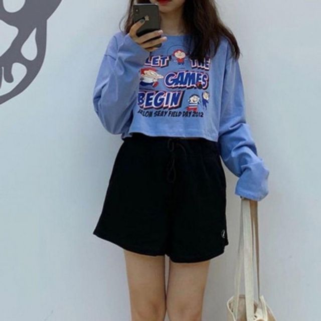 2컬러 코디 여행 기본 패션 데이 크롭 긴팔 티셔츠 데