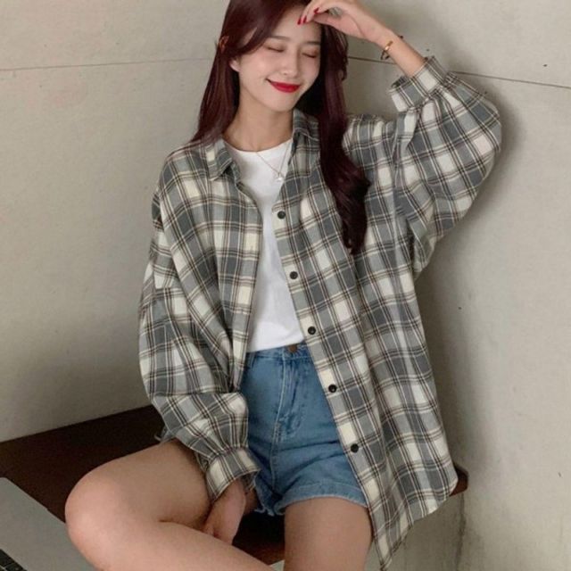 여성 스타일 오버핏 기본 체크 데이 패턴 박시핏 여리