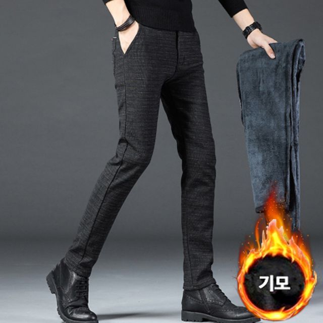 남성 멋쟁이 세미핏 캐주얼 기모안감 캐주얼 일자바지