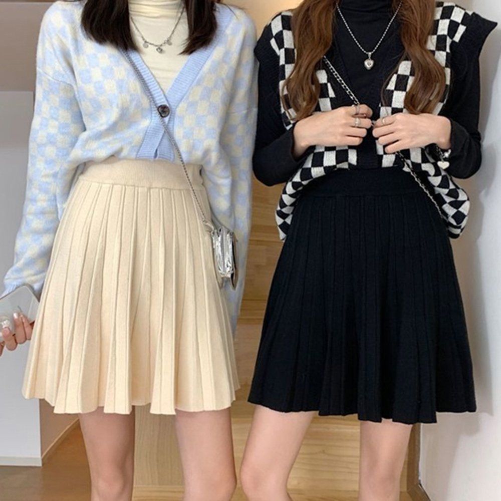 여성 즈 패션 치마 주름 허리 밴딩 스커트 미