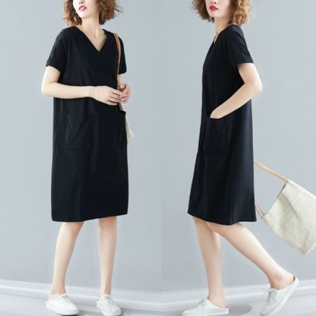 데일리 반팔 브이넥 기본 원피스 데이