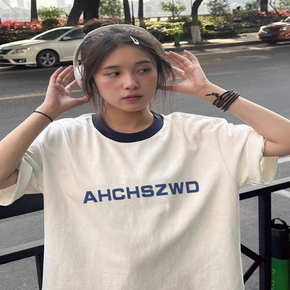 여성 링거 오버핏 레터링 반팔티