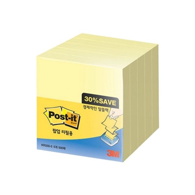 팝업리필 포스트잇 메모노트 76x76mm 100장/5패드/노랑