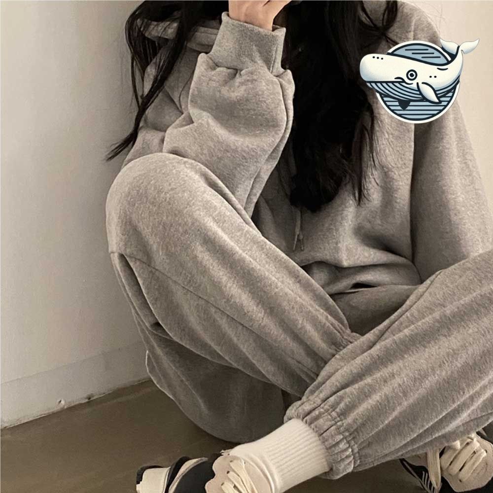 여성 그레이 루즈핏 후드 조거 세트 편안한