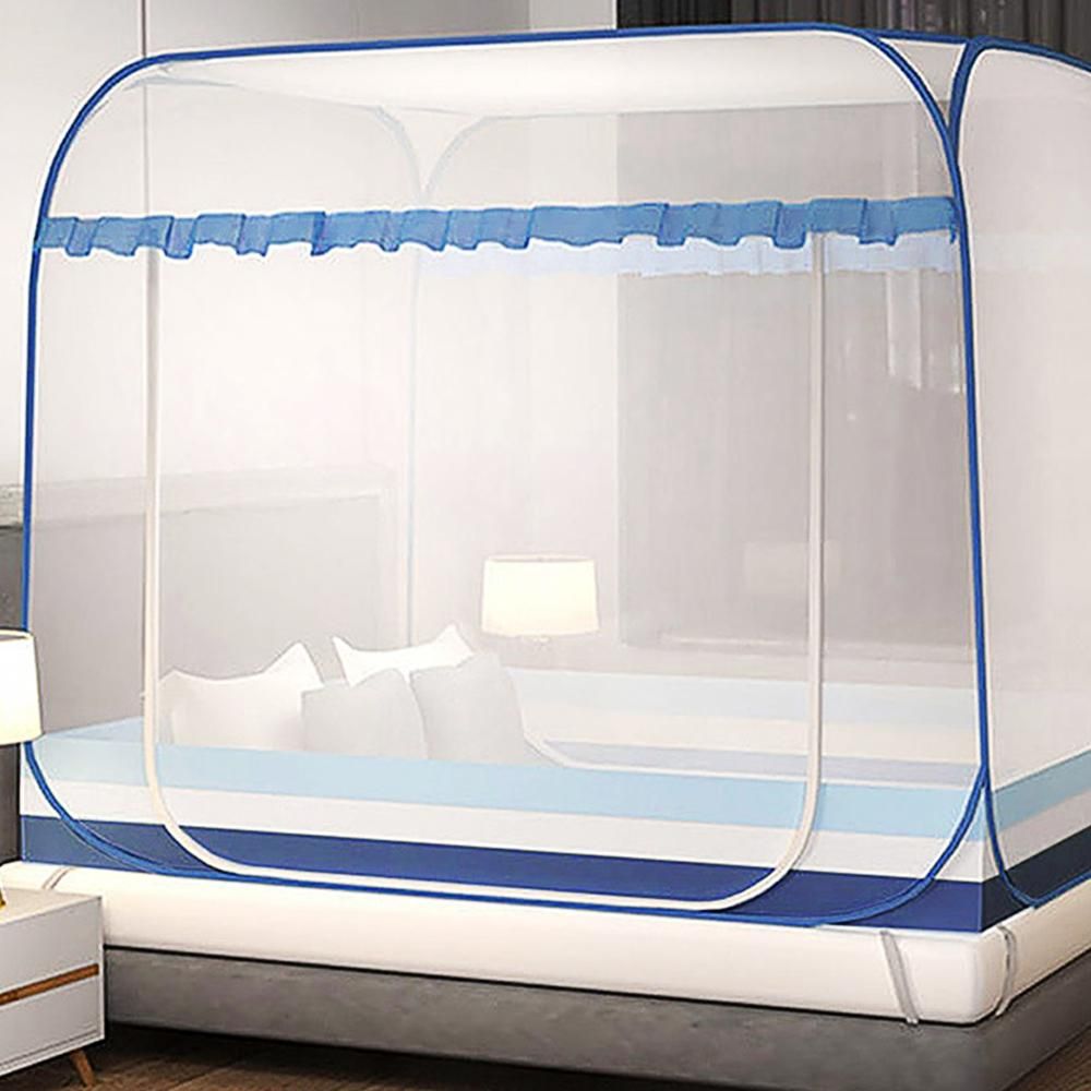 원터치 침대모기장 120x200cm 블루 사각 실내 텐트형