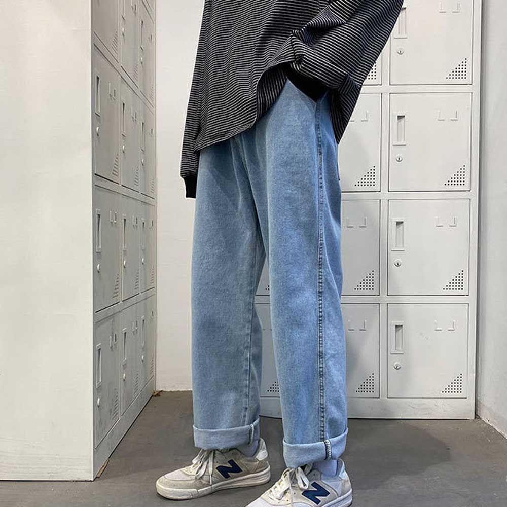 남자 편한 통 청바지 와이드 패션 데님 팬츠 스타일