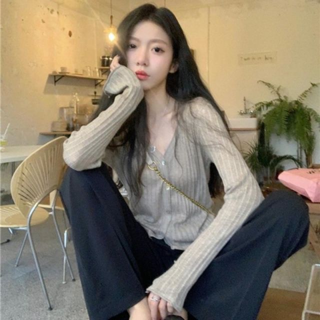 - 심플 업타운걸 기본 브이넥 데이 시스루 여름 가디