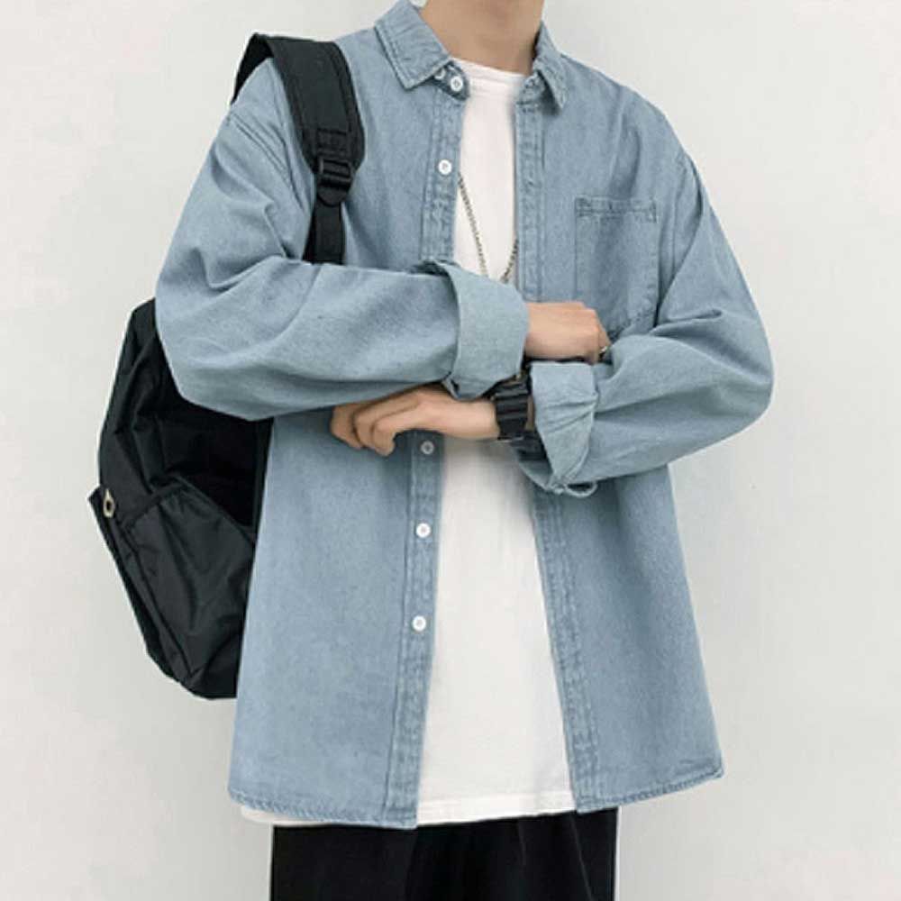 10대 캐주얼룩 코디 스트릿 패션 오버핏 청남방 셔츠