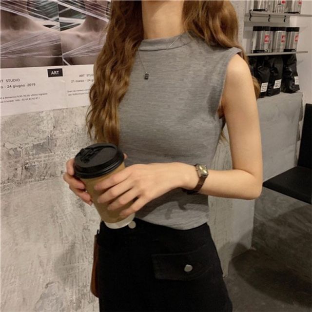 여름티셔츠 여자 티셔츠 기본 민소매 데이 날씬 크롭