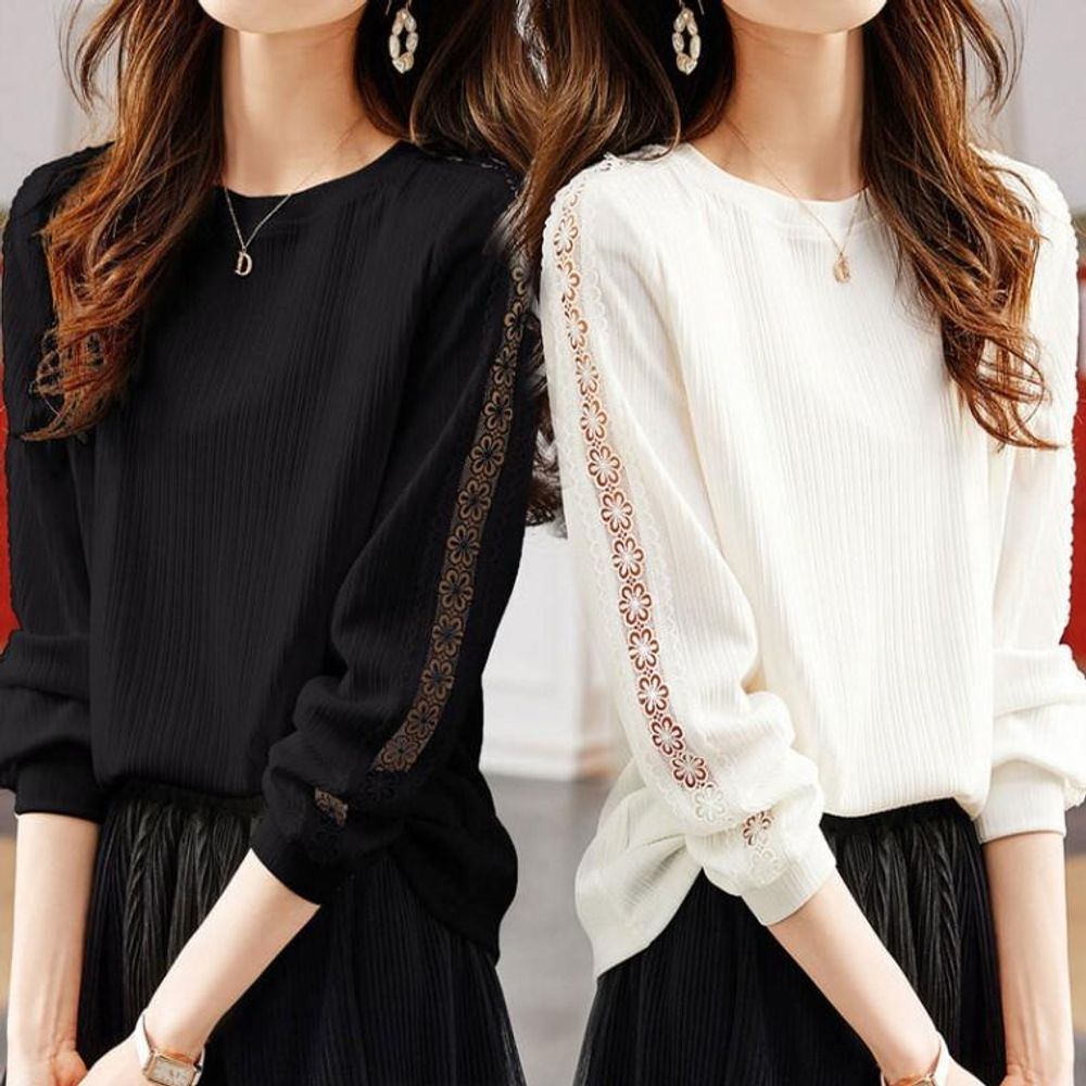 CESS 9847 레이스포인트 찰랑티셔츠 라운드 봄티 티셔