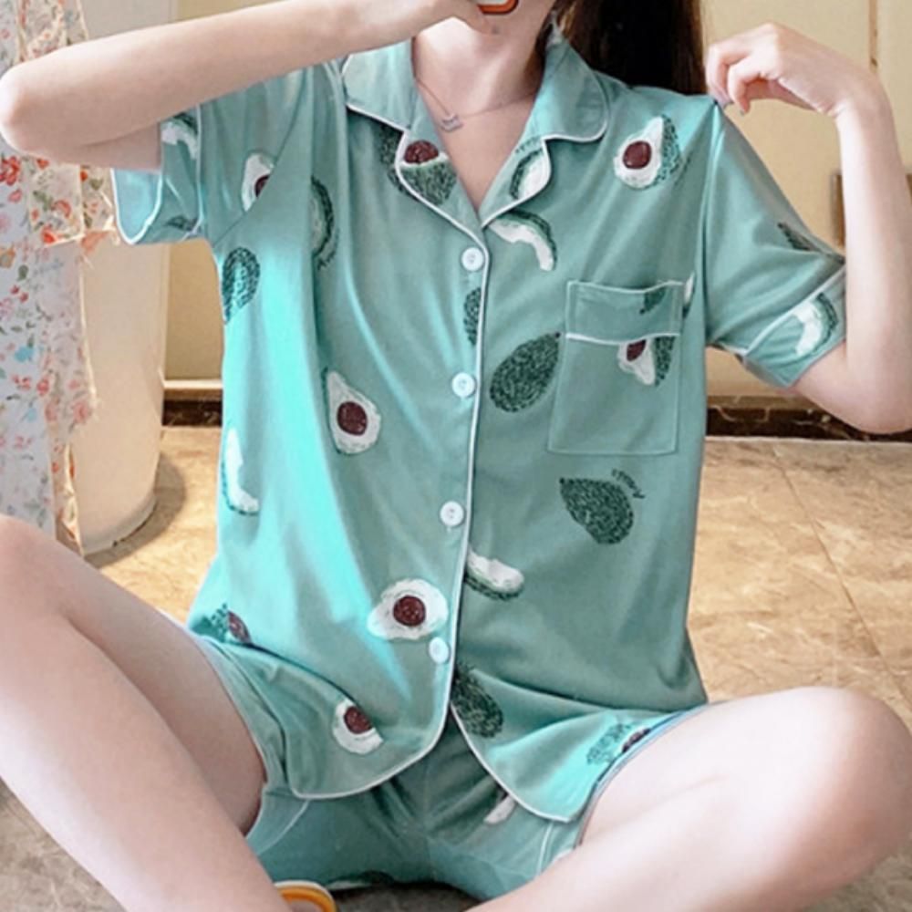 파자마 잠옷 여성 반팔 반바지 2p 아보카도 라벤더
