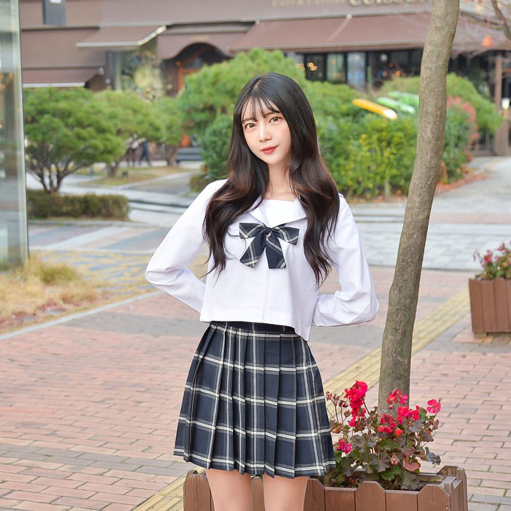 교복몰 인디고 마린 체크 세라복 세트 (긴팔)