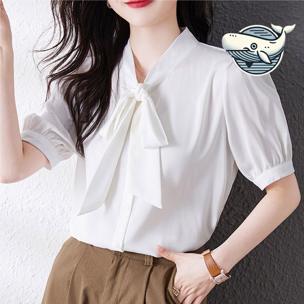 여성 오피스 새틴 리본 블라우스 캐주얼셔링