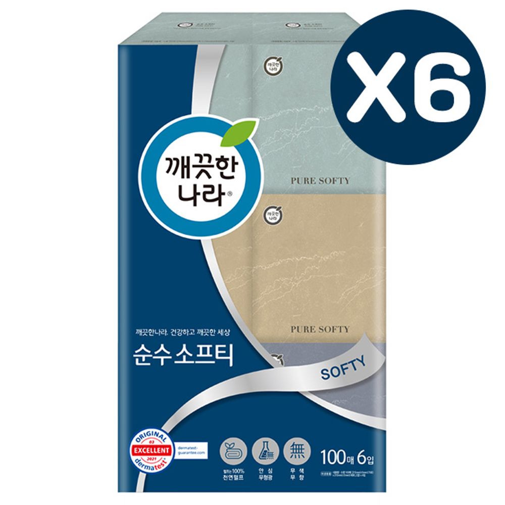 깨끗한나라 미용티슈 100매 6입 6P 각티슈 집들이