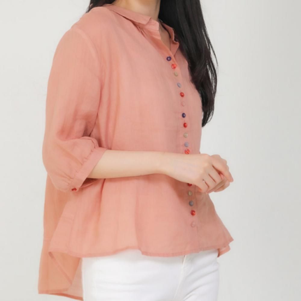 셔츠 여름 린넨 반팔 여성 카라 블라우스 7부 여름 오