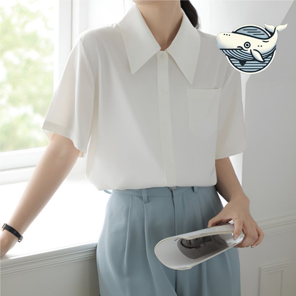 여성 빅카라 반팔 셔츠 캐주얼 블라우스 여름용