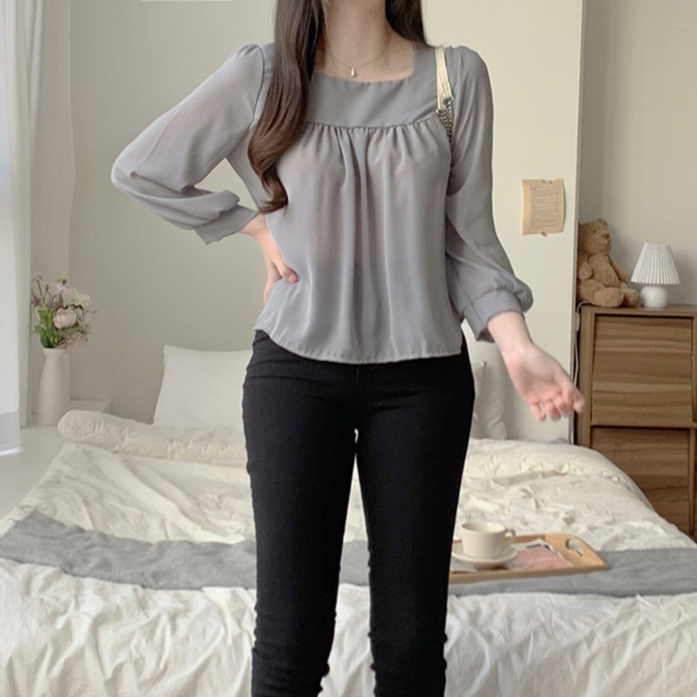 셔츠 쉬폰 블라우스 하객룩 여성 프릴 긴팔 스