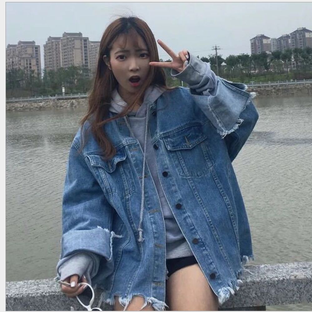 20대 학생 10대 청자켓 봄 밑단 오버핏 자