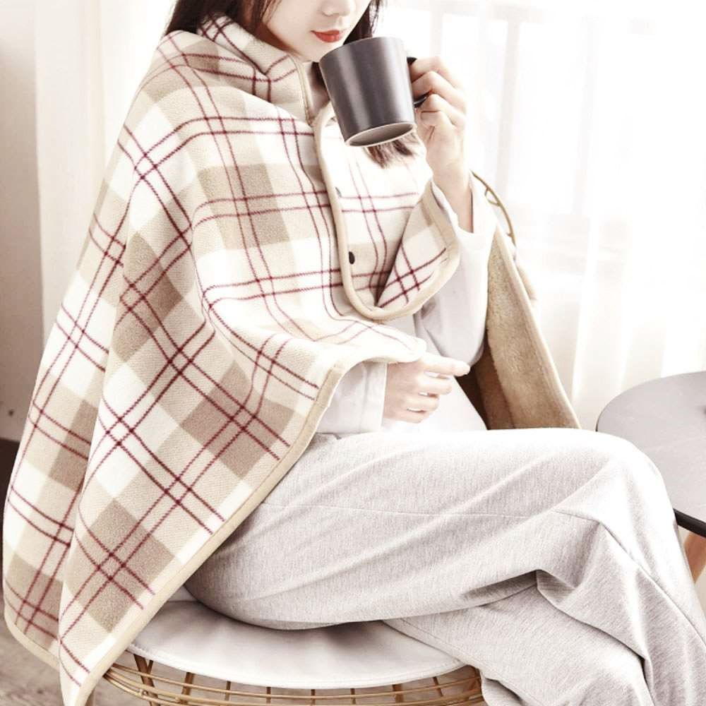 망토담요 100x140cm 브라운레드 캠핑 입는 기내 여행