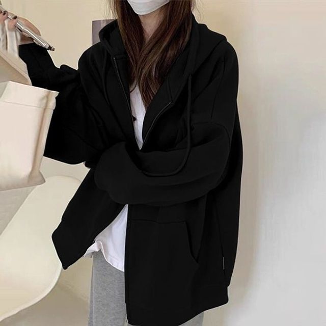 자켓 여성 무채색 톤 캐주얼 오버핏 후드집업