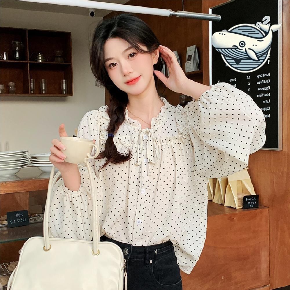 도트패턴 루즈핏 프릴 블라우스 예쁜 캐주얼