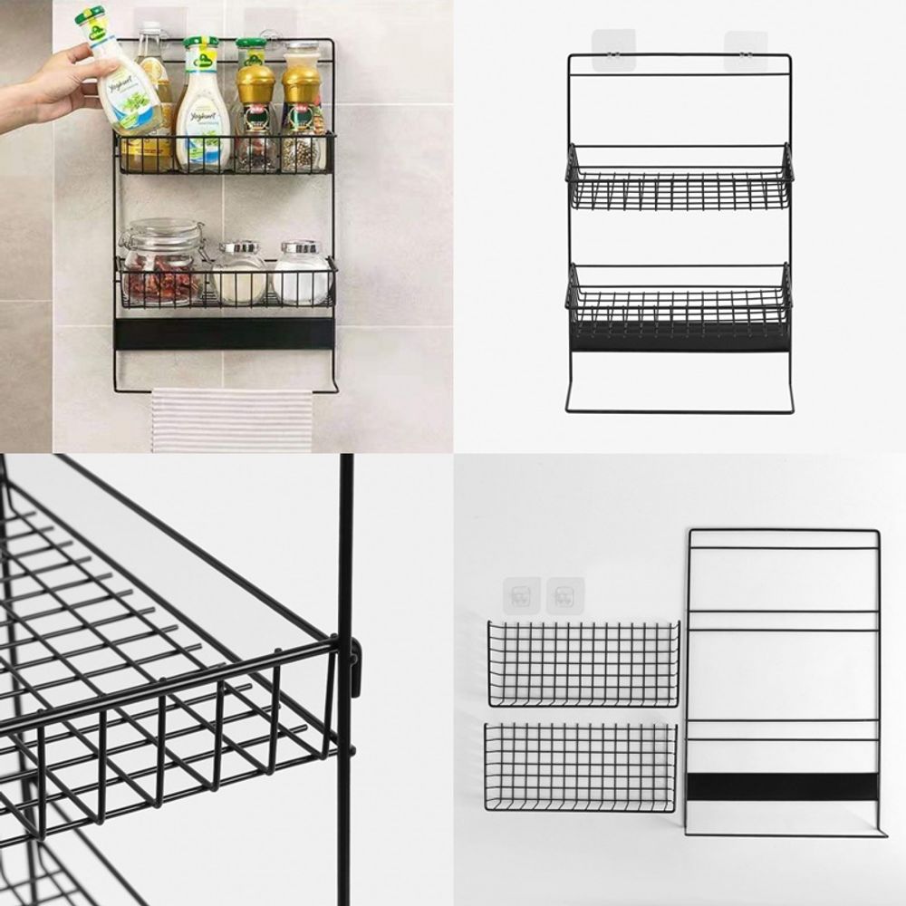 붙이는 걸이 2단 스틸 수납선반 블랙 주방 틈새선반