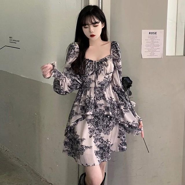여성 디자인 주름 패턴 미니 원피스 O04
