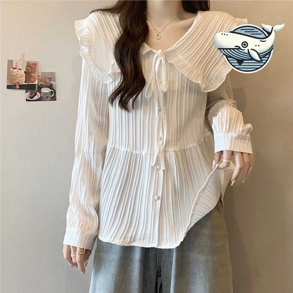 여성 프릴 빅카라 셔츠 모던 스트라이프