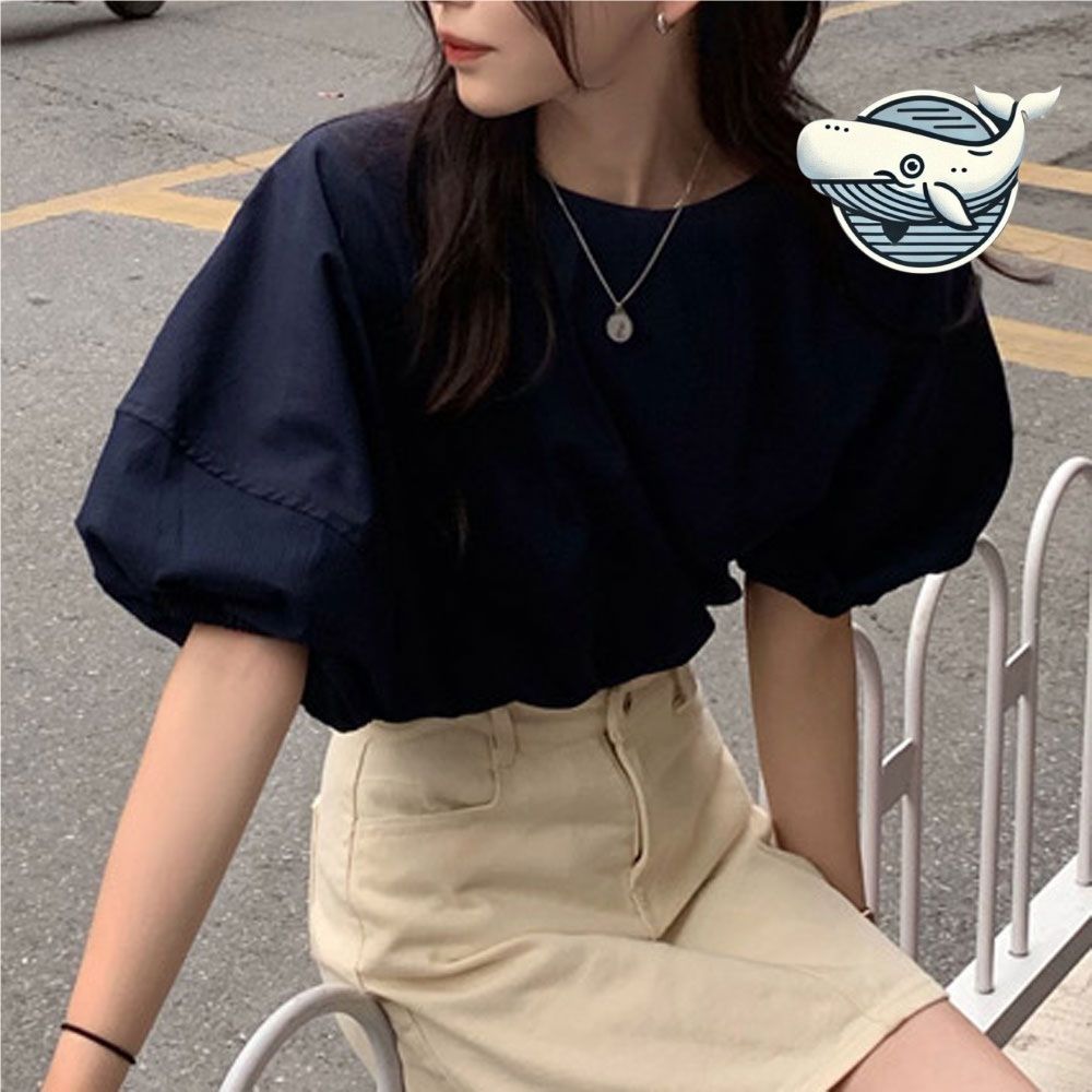 스타일리시 퍼프소매 라운드 블라우스 여유핏