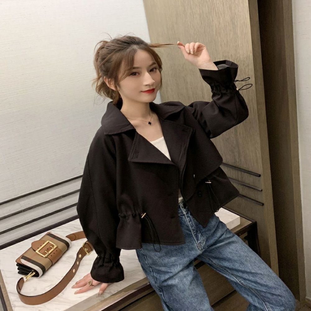 여성 2컬러 핏 예쁜 봄 가을 스트링 숏 트렌치자켓