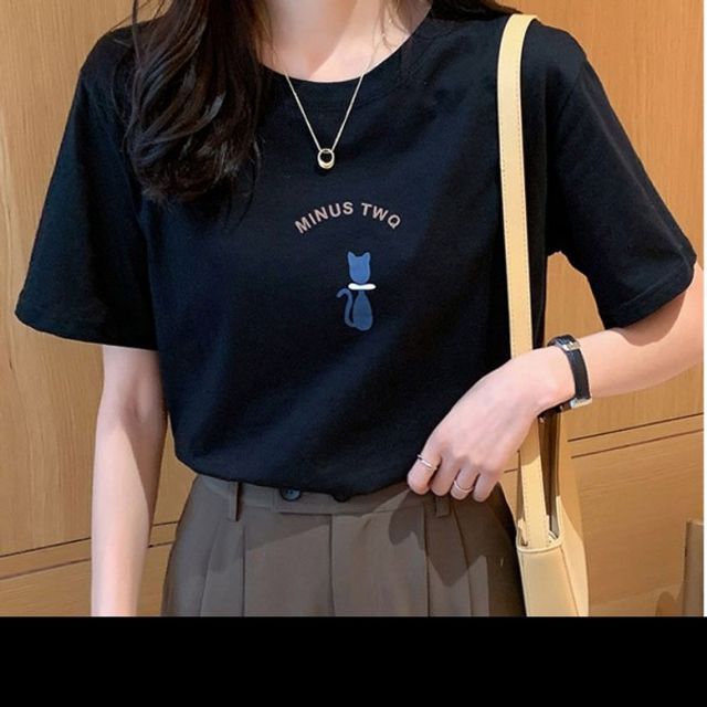 여성반팔티셔츠 고양이 캐주얼 기본 베이직한 데이 그