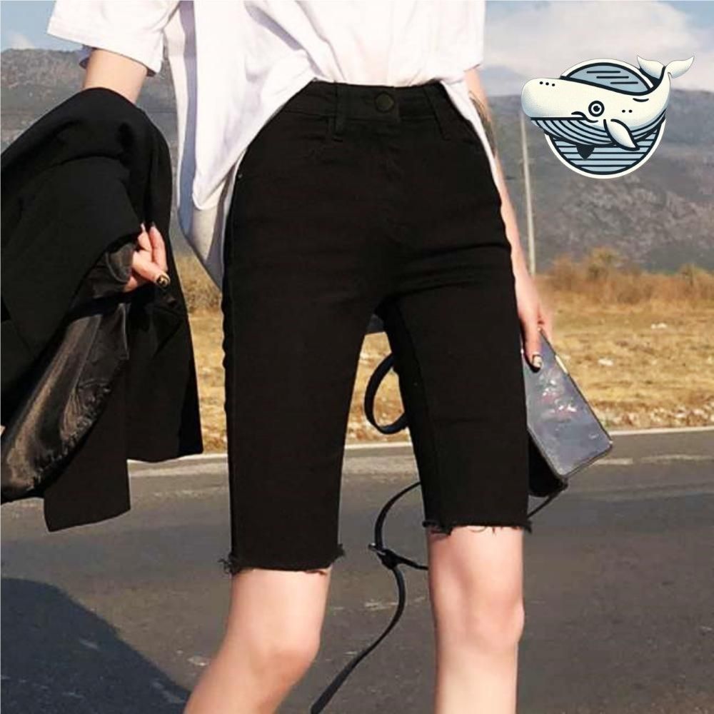 여름 스타일 블랙 하이웨스트 스판 팬츠