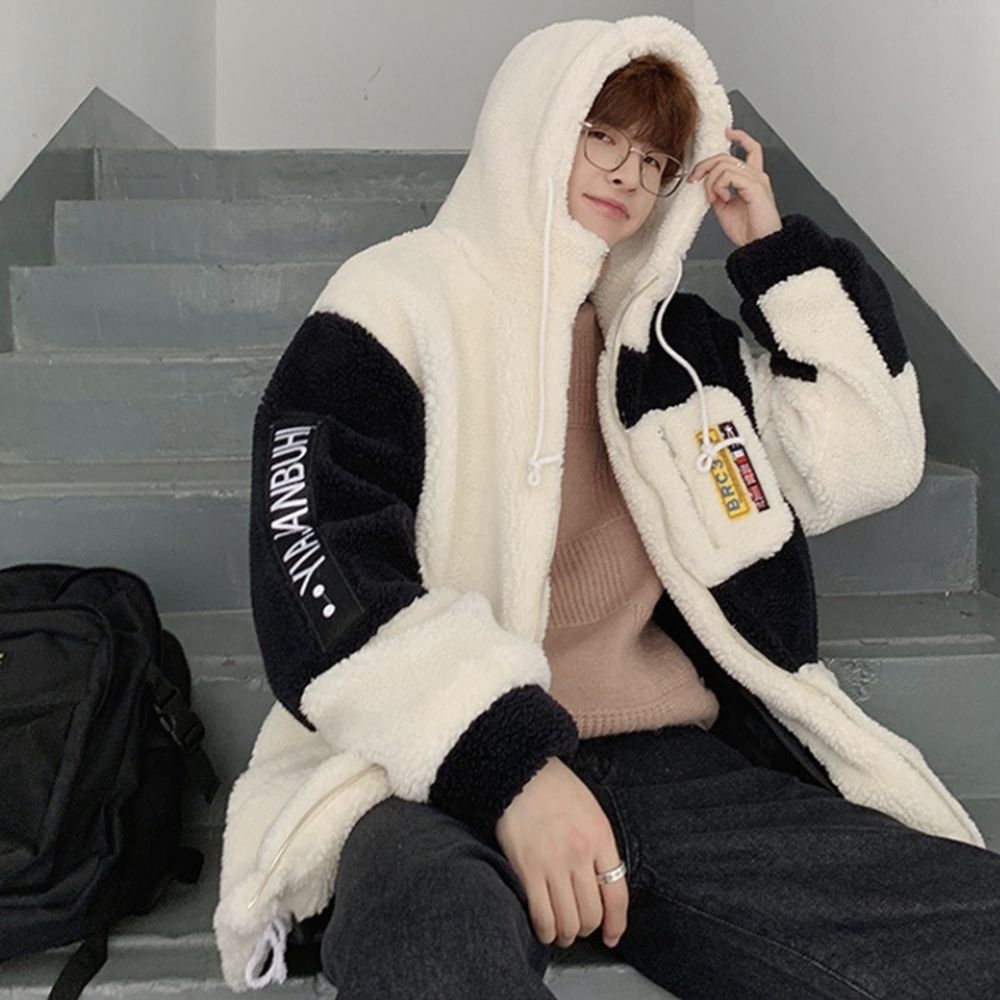 캐주얼 래터링패치 배색 후리스 남녀공용 커플 후리스